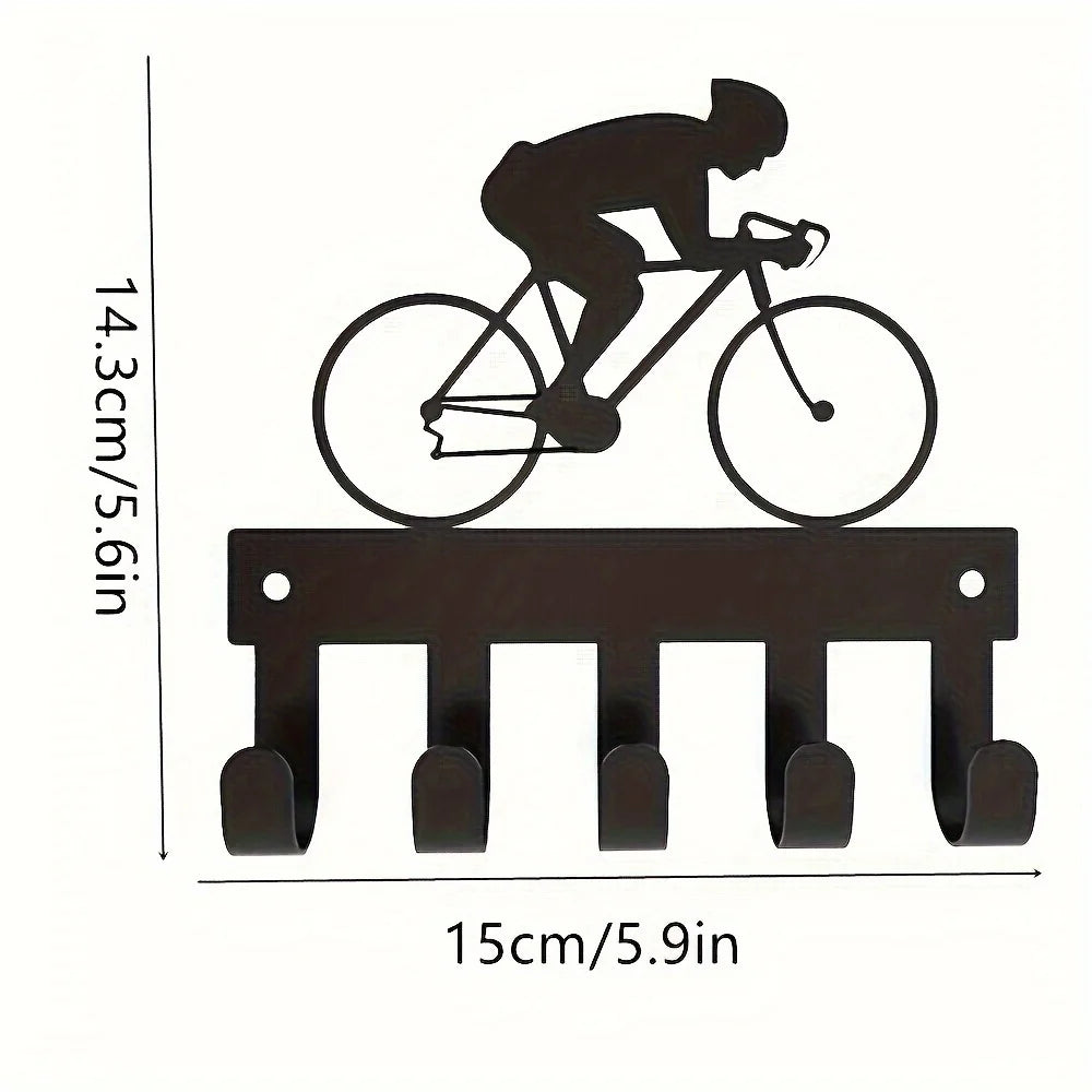 Schwarzer Metall Schlüsselhalter für die Wand – Klebender Schlüssel Organizer mit 5 Haken | Dekorativer Fahrrad & Reiter Hakenhalter Kaufschwan® Fahrrad