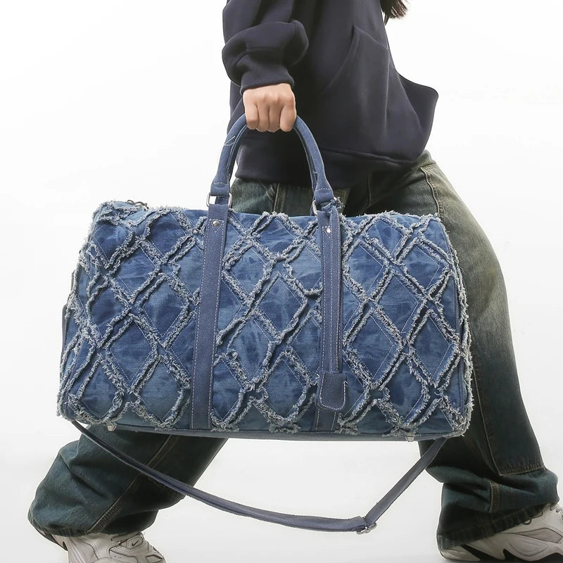 Denim Duffle Bag – Modische Reisetasche Unisex Schultertasche | Freizeit Gym Tasche mit Einzigartigem Ripped Design & Großem Stauraum Kaufschwan®