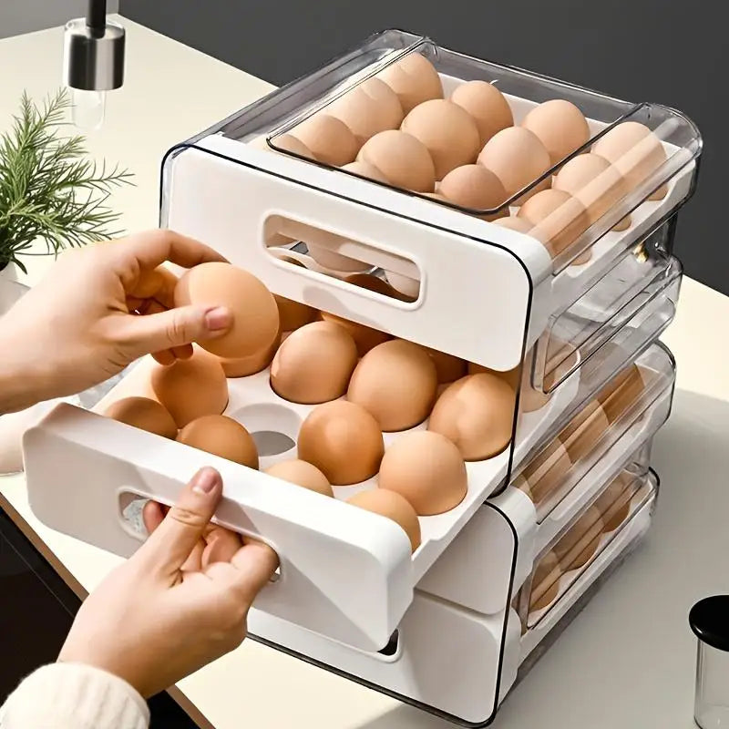 Eier Aufbewahrungsbox – 2-Lagiger Schubladen Kühlschrank Organizer | Große Kunststoff Eierbox für Küche Kaufschwan®