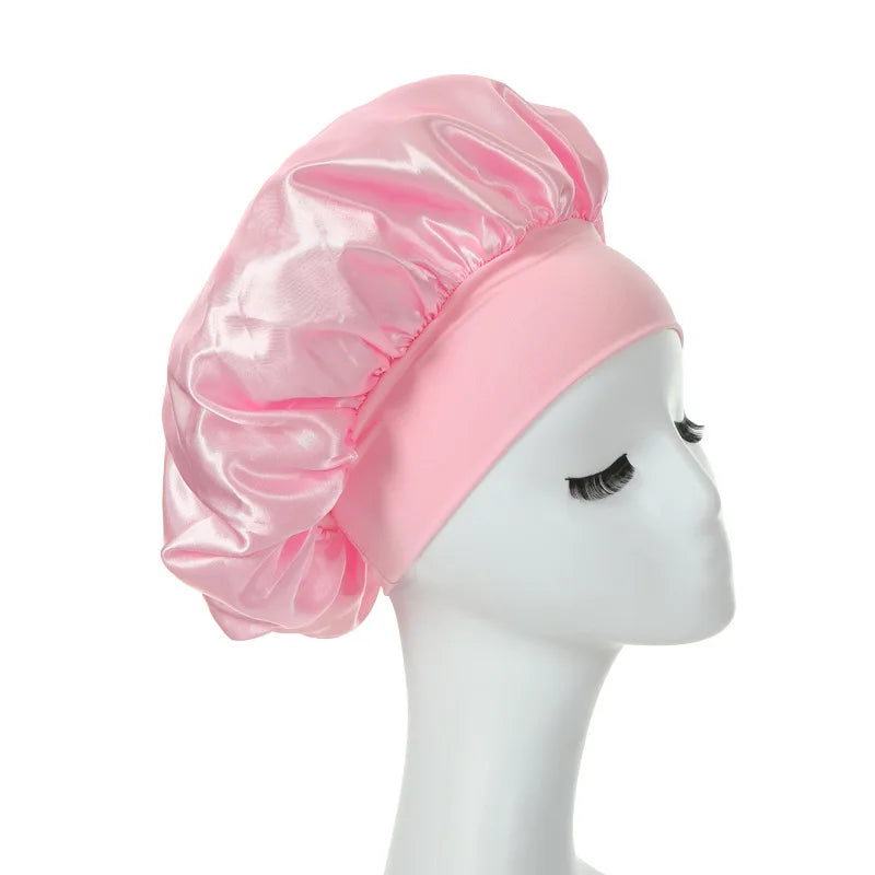 Doppellagige Satin-Schlafhaube für Damen – Verstellbare Seidige Nachthaube für Lockiges Haar und Haarpflege