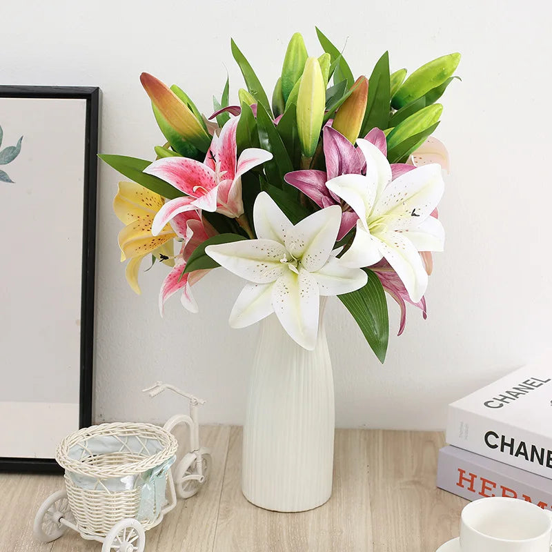 41cm Künstliche Lilien – Realistischer Lilienstrauß für Hochzeit, Zuhause, Hotel, Restaurant, Büro & Gartendekoration Kaufschwan®
