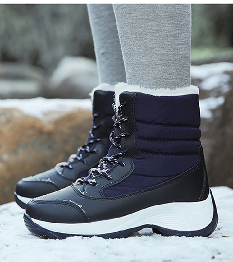 Damen Schneestiefel – Winter Plateau Schuhe | Warme Kunstfell Gefütterte Flache Stiefel für Damen | Bequeme Winter Schuhe Kaufschwan®
