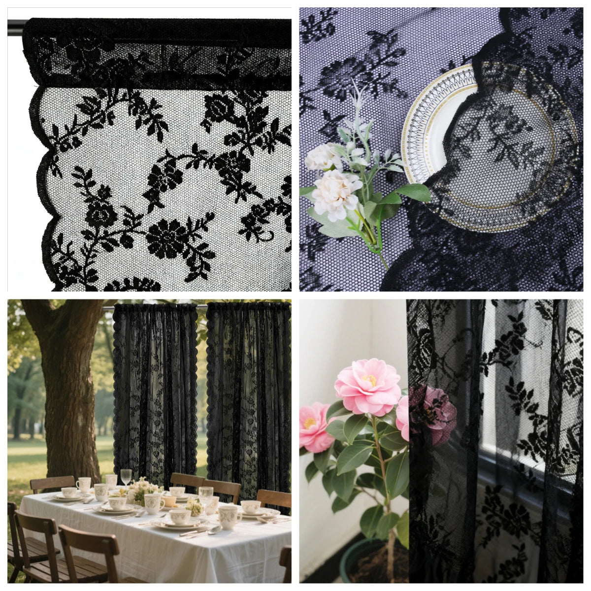 Vintage Spitze Floral Transparenter Vorhang mit Stangentasche Romantische Fenster Gardinen für Wohnzimmer 2 Stück/Set Kaufschwan®