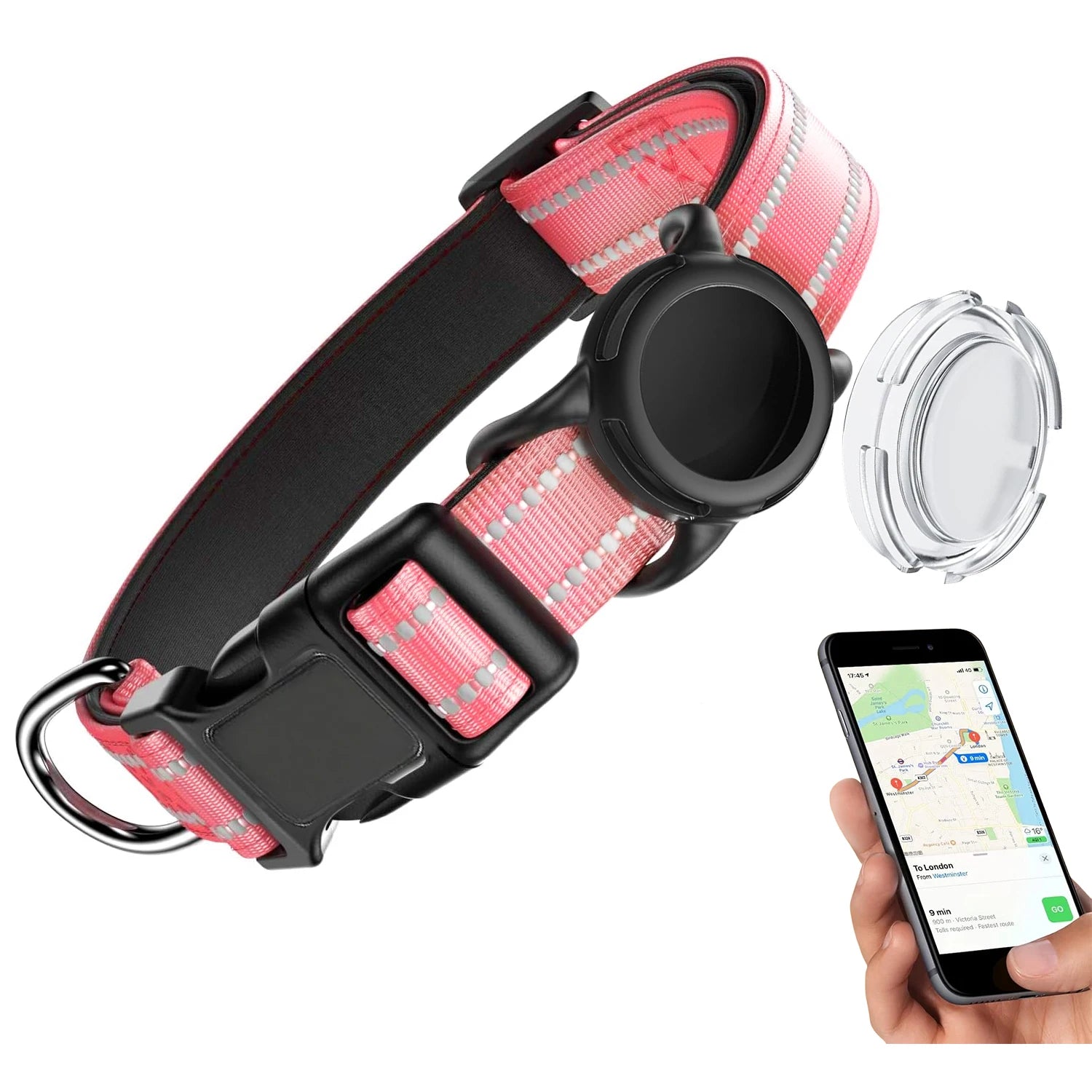 Wasserdichtes AirTag Hundehalsband Reflektierend Gepolstert Verstellbar mit Halter für Hunde Kaufschwan® Rosa (ohne AirTag) S (25-43cm)
