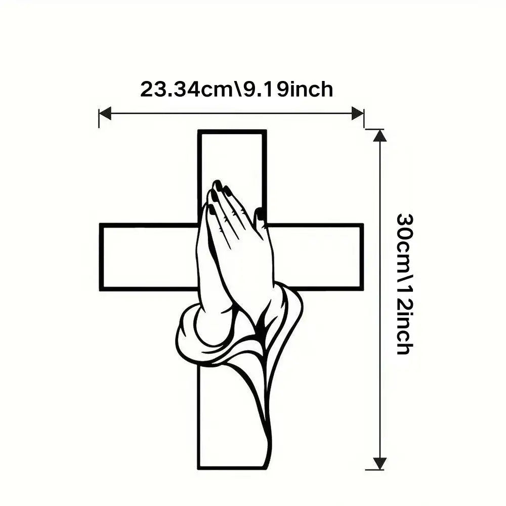 Gusseisen Kreuz Wanddekoration – Modernes Religiöses Metall Wandbild mit Betenden Händen Kaufschwan®