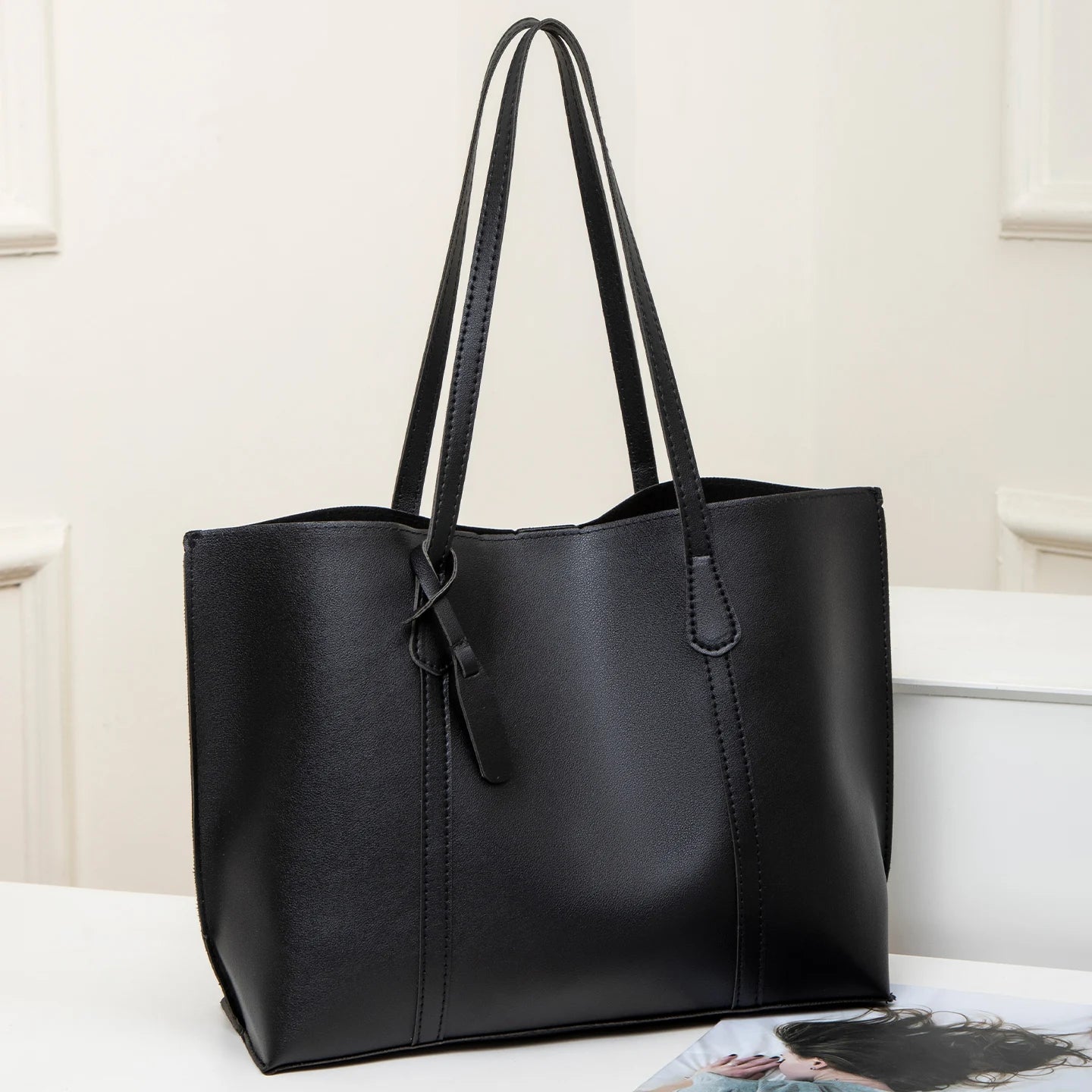 Exquisite Vielseitige Damen Tote Tasche – Schlichte Einfarbige Schulter- & Handtasche mit Großem Fassungsvermögen Kaufschwan® Schwarz