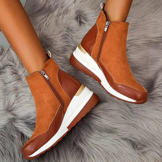 Damen Winterstiefel – Modische Plateau Knöchelstiefel | Kunstfell Keilabsatz Schneestiefel für Damen & Mädchen Kaufschwan®