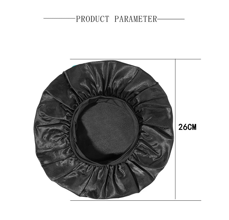 Satin-Schlafhaube für Damen – Große Elastische Haarhaube mit Breitem Weichem Band für Lockiges Haar und Nachtpflege