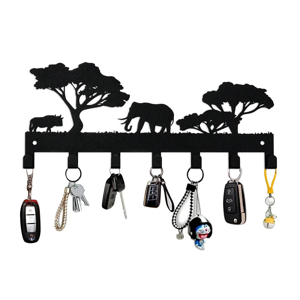 Metall Schlüsselhalter Elefant – Schwarzer Wandhaken mit 7 Haken | Dekorativer Schlüssel Organizer aus Eisen für Schlüssel, Taschen & Handtücher Kaufschwan®