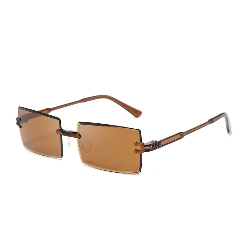 Modische randlose rechteckige Sonnenbrille – Bunte Sonnenbrille mit UV400-Schutz für Damen, ideal für Sommer, Freizeit im Freien und Reisen Kaufschwan® Braun