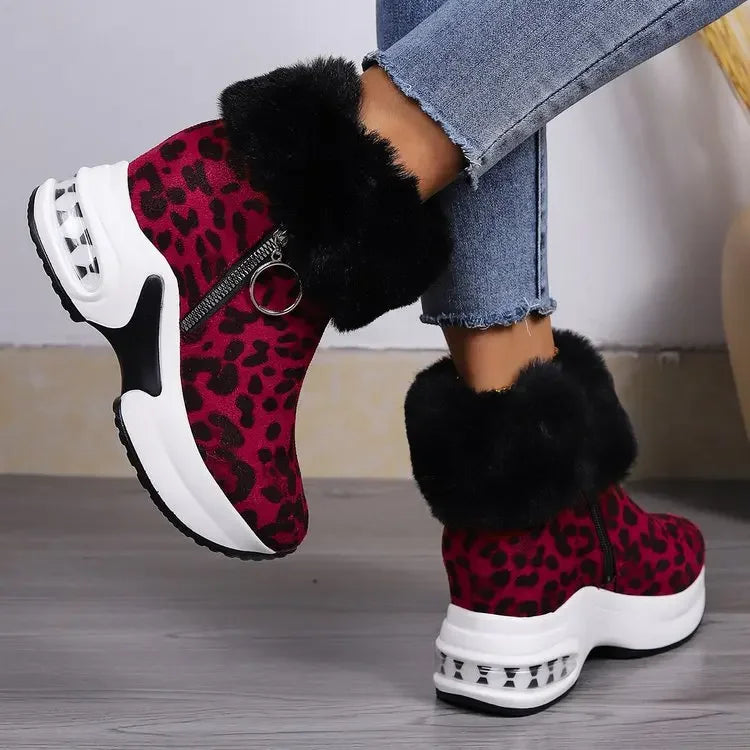 Damen Plateau Schneestiefel – Dicksohlige Winter Stiefeletten aus Kunst-Wildleder | Rutschfeste Knöchelstiefel mit Kunstfellfutter Größe 43 Kaufschwan®