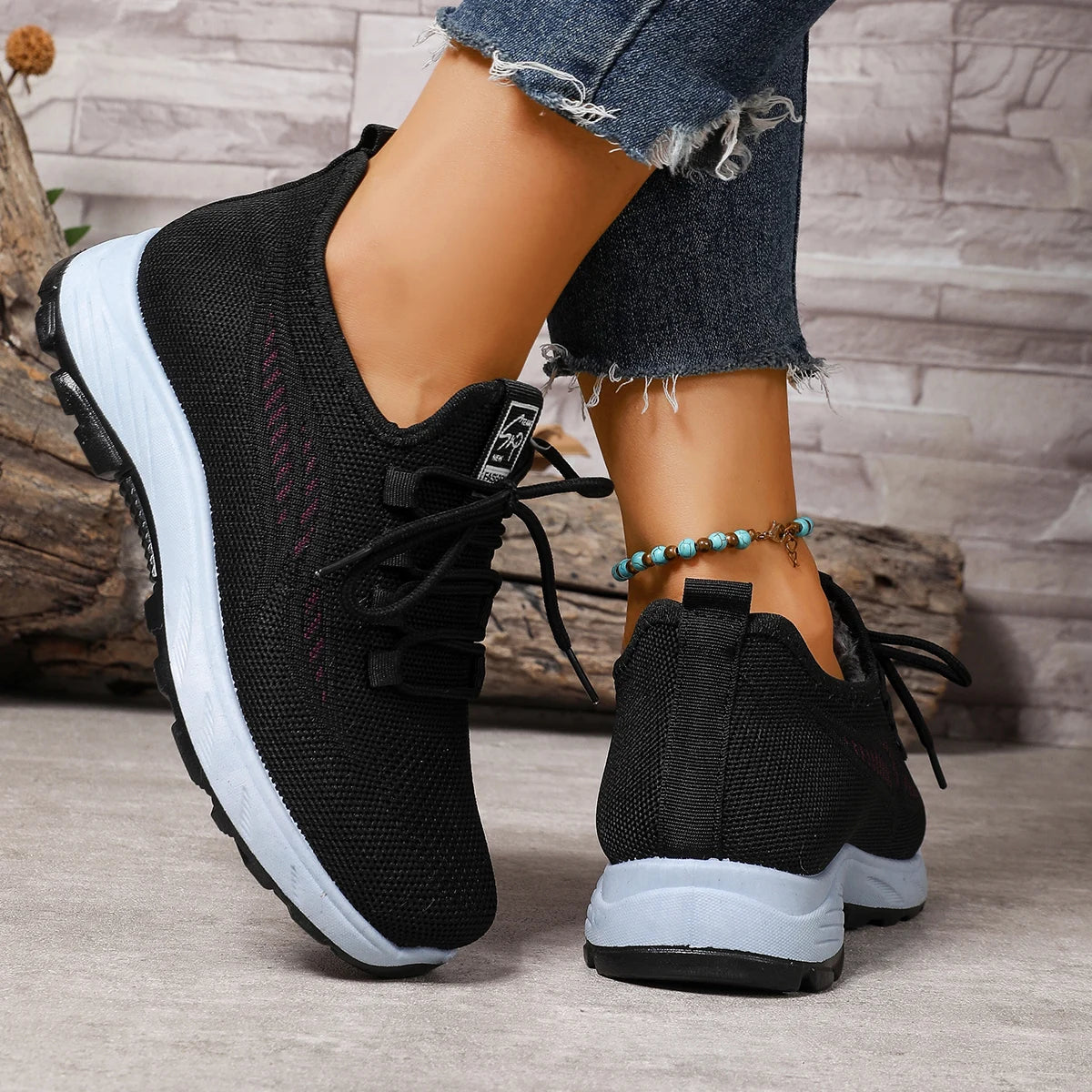 Damen Sportschuhe – Atmungsaktive Slip-On Freizeitschuhe mit Kunstfell Futter | Weiche Rutschfeste Winter Schuhe Kaufschwan®