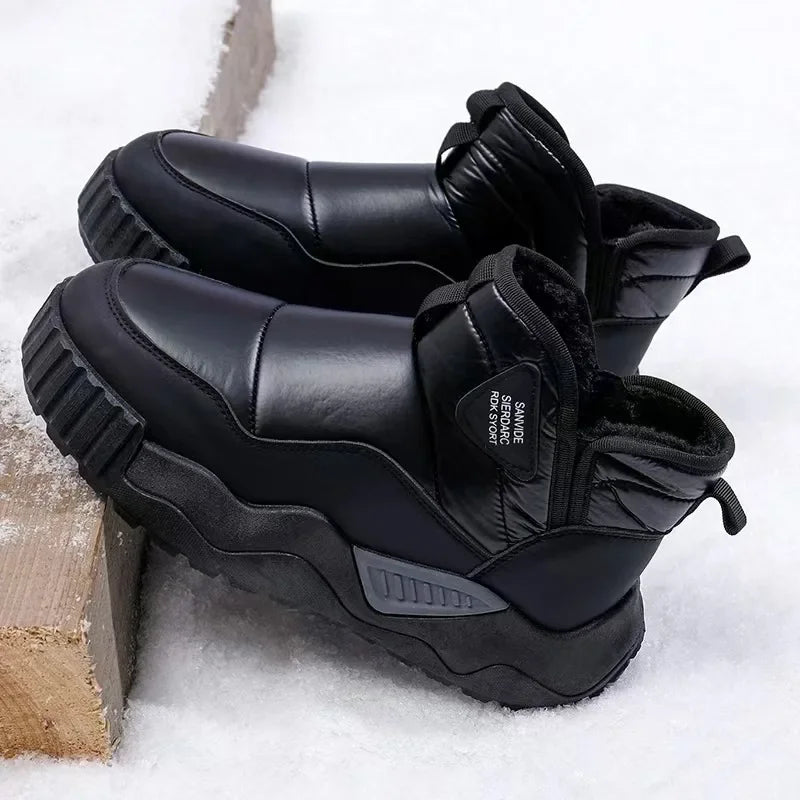 Gefütterte Herren Winterstiefel – Wasserdichte Hohe Schneestiefel mit Kunstfellfutter | Rutschfeste Warme Baumwollschuhe für Outdoor & Alltag Kaufschwan®