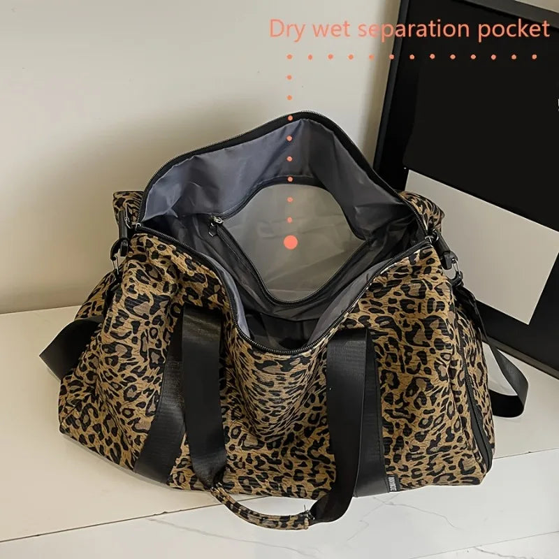 Modische Damen Leopardenmuster Tote Bag – Große Reisetasche Weekender & Overnight Bag mit Schuhfach Kaufschwan®