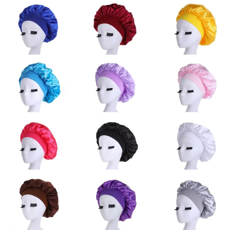 Doppellagige Satin-Schlafhaube für Damen – Verstellbare Seidige Nachthaube für Lockiges Haar und Haarpflege
