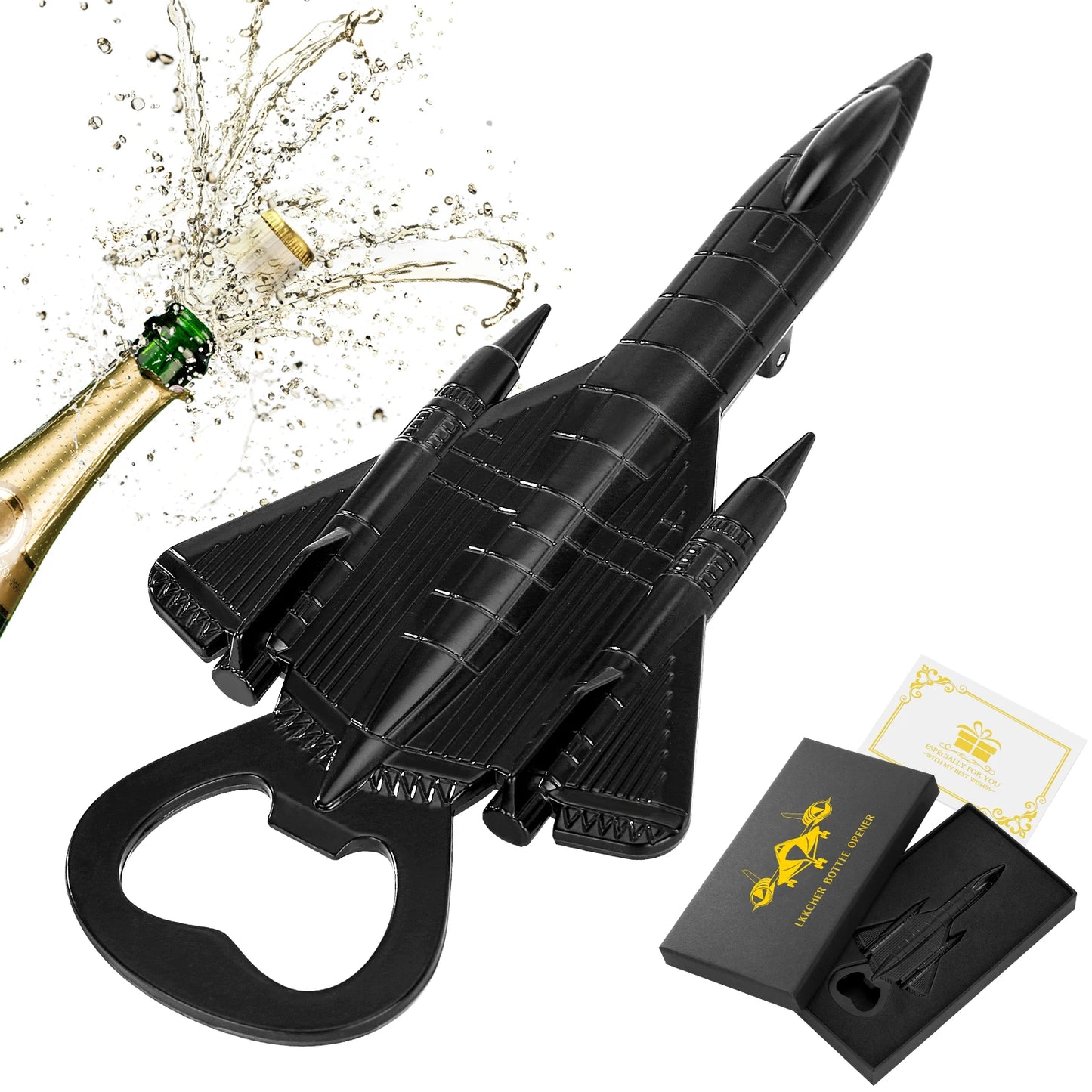 Flugzeug Flaschenöffner – Militär Design Metall Geschenk für Männer Kaufschwan® Schwarz