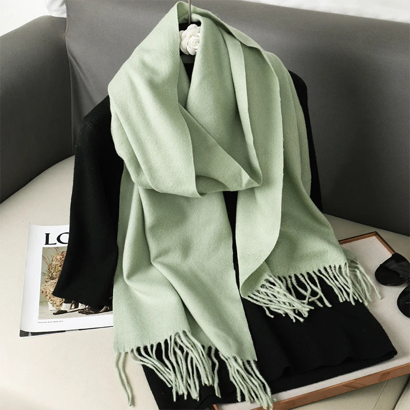 Bunte Winter Schals für Damen | Langer Kaschmir-Optik Wärmeschal | Einfarbig Hijab, Umschlagtuch & Pashmina Kopftuch