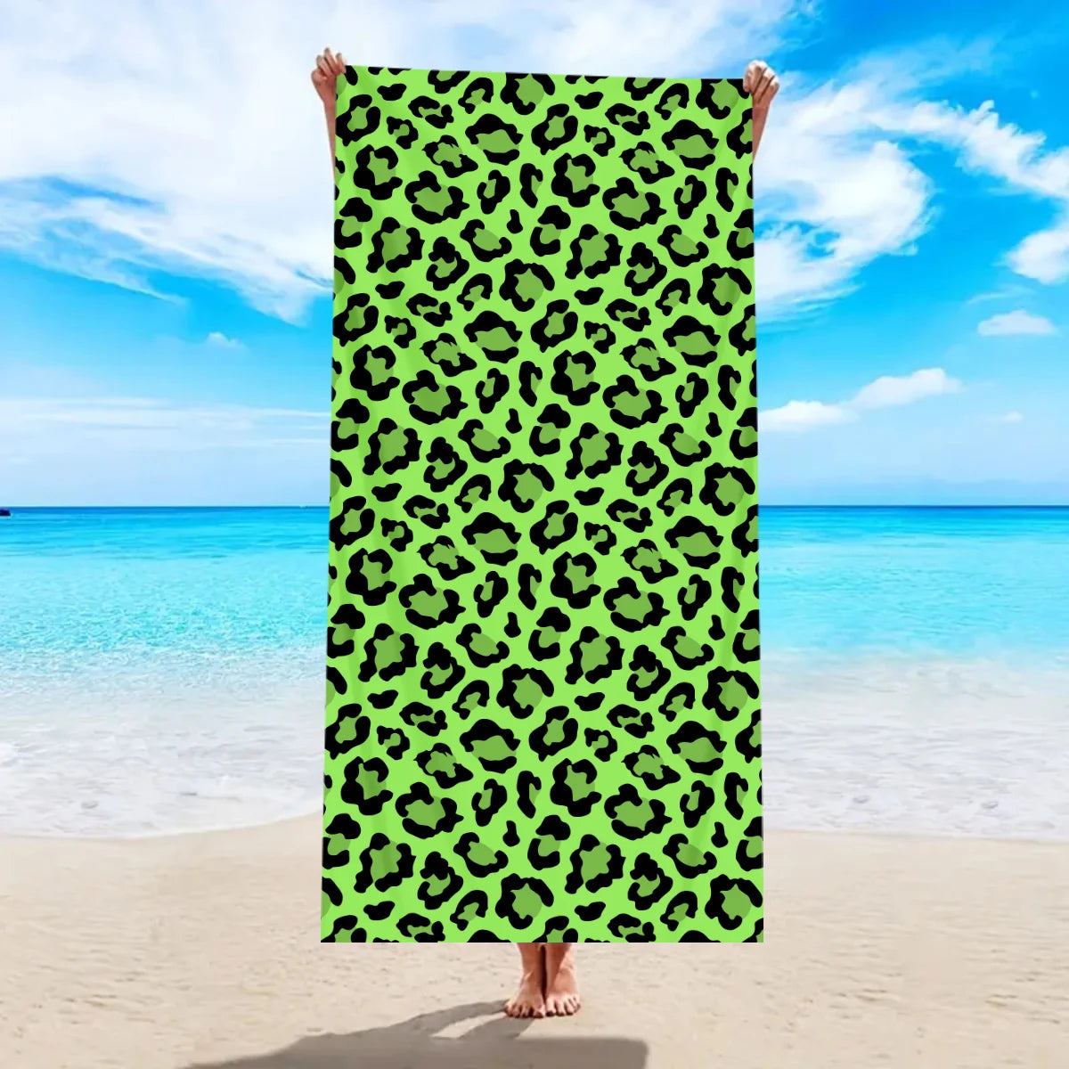Modisches Strandtuch mit Leopardenmuster – Schnell Trocknend & Saugfähig | Multifunktionales Mikrofaser Handtuch für Sport, Schwimmen & Yoga Kaufschwan® Grün 150x75cm