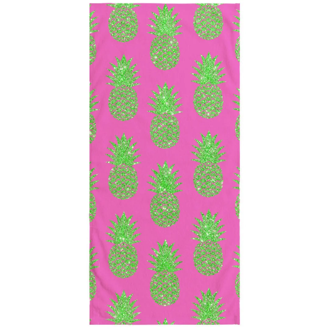 Buntes Ananas Motiv Handtuch – Schnell Trocknend & Saugfähig | Weiches Mikrofaser Reise-, Sport-, Bade- & Strandtuch Kaufschwan® Grün-Pink 50x100cm