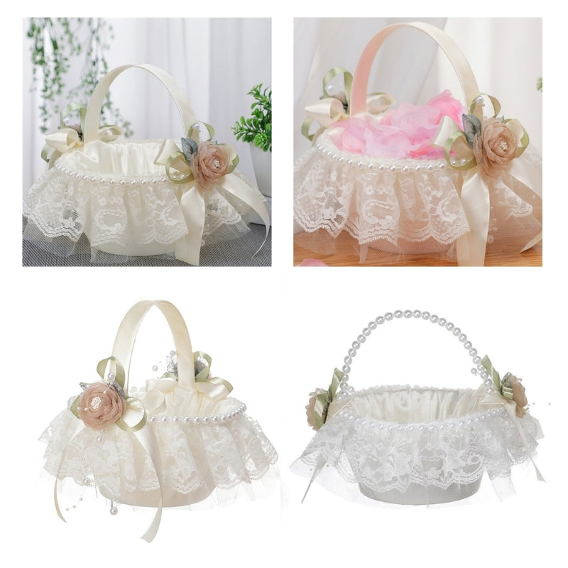 Blumenkorb für Blumenmädchen – Spitzenkorb mit Rosen für Hochzeit Kaufschwan®