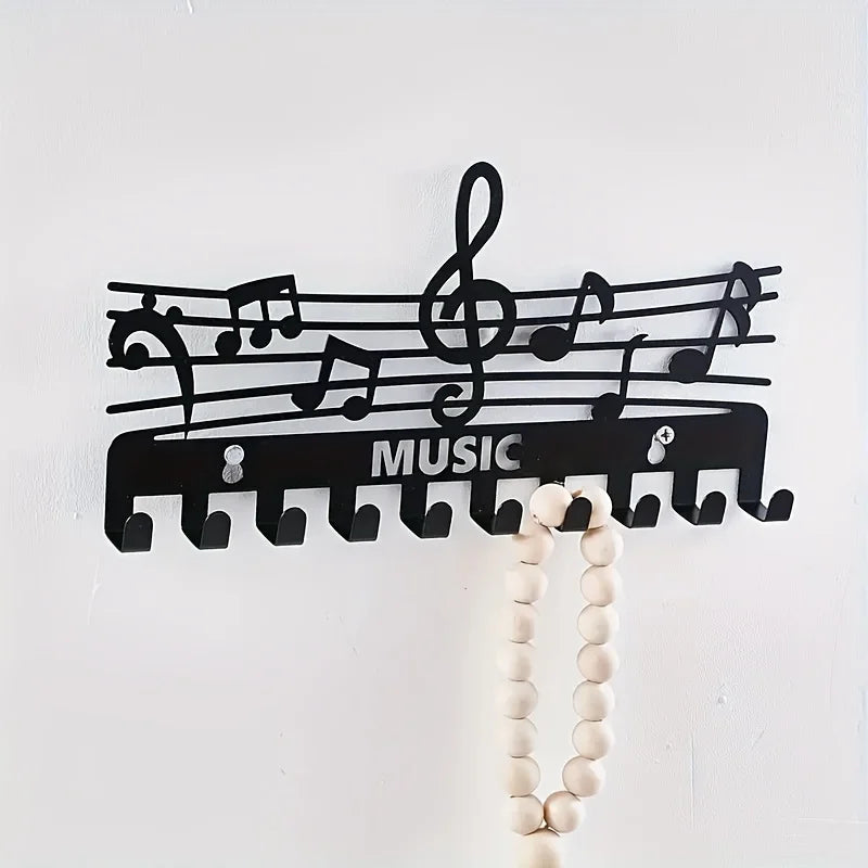 Kreativer Schlüsselhalter mit Musiknoten – Schwarzer Wandhaken aus Eisen | Dekorativer Organizer für Schlüssel, Taschen & Wohnaccessoires Kaufschwan®