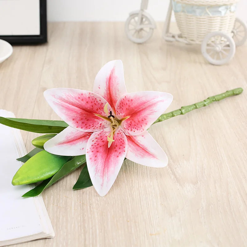 41cm Künstliche Lilien – Realistischer Lilienstrauß für Hochzeit, Zuhause, Hotel, Restaurant, Büro & Gartendekoration Kaufschwan® Eine Blüte Rosa