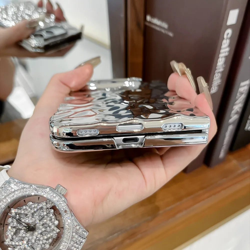 Chrom Schutzhülle mit Wasserwellenstruktur für iPhone Duo – Farbige Hart-PC-Hülle mit Stoß- und Scharnierschutz Kaufschwan®