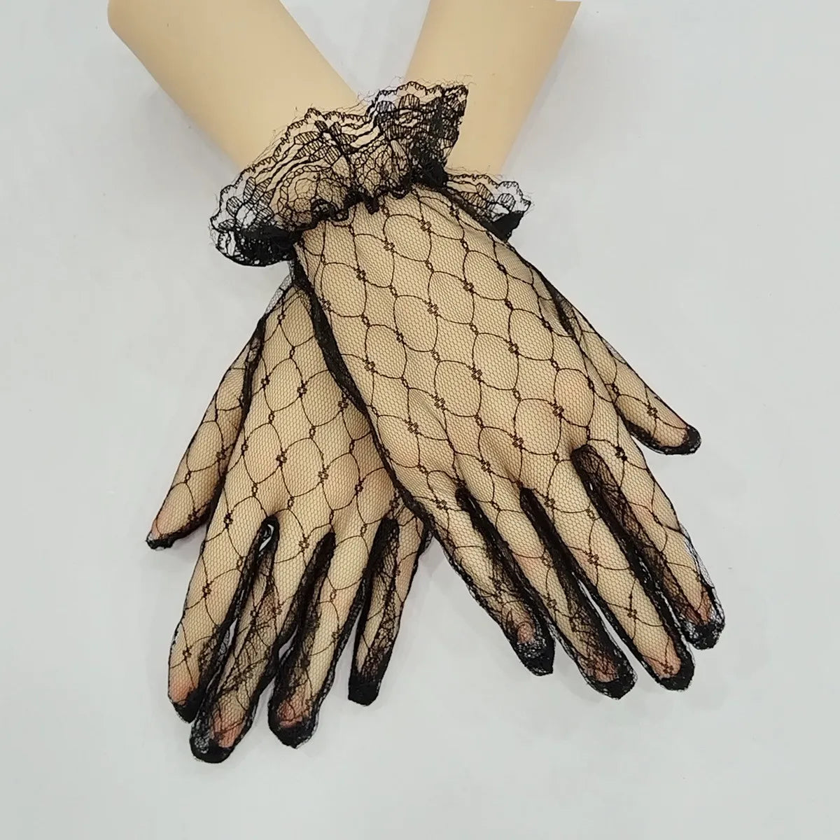 Braut Spitzenhandschuhe – Elegante Kurze Mesh Handschuhe für Hochzeit Kaufschwan® Schwarz