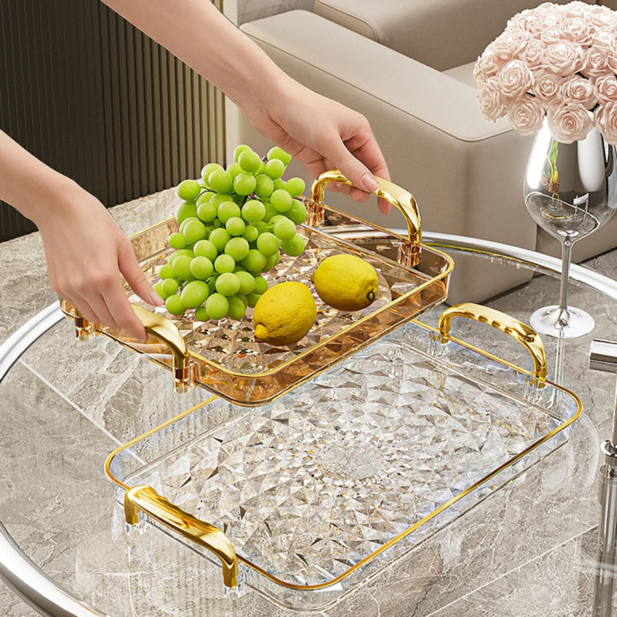 Transparentes Luxus-Serviertablett – Kunststoff Obst- & Desserttablett mit Griff, Dekoratives Aufbewahrungs- & Küchen-Organizer-Tablett Kaufschwan®