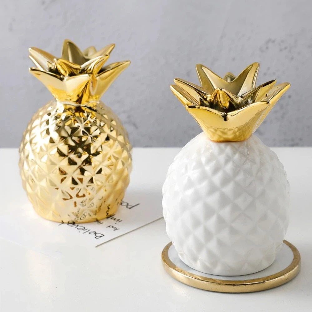 Keramik Ananas Spardose – Vergoldetes Sparglas als Tisch Dekoration Kaufschwan®