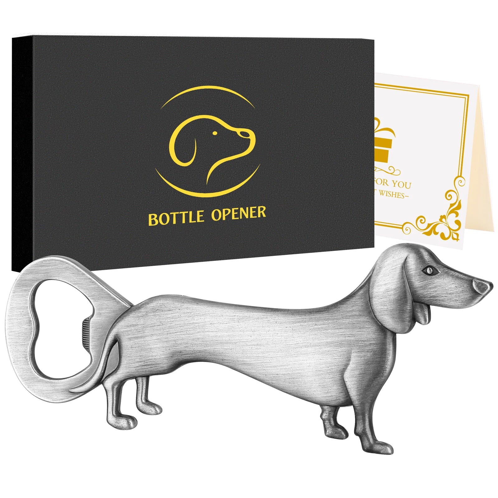 Dackel Flaschenöffner – Metall Hunde Design Geschenk für Männer Kaufschwan® Silber mit Box
