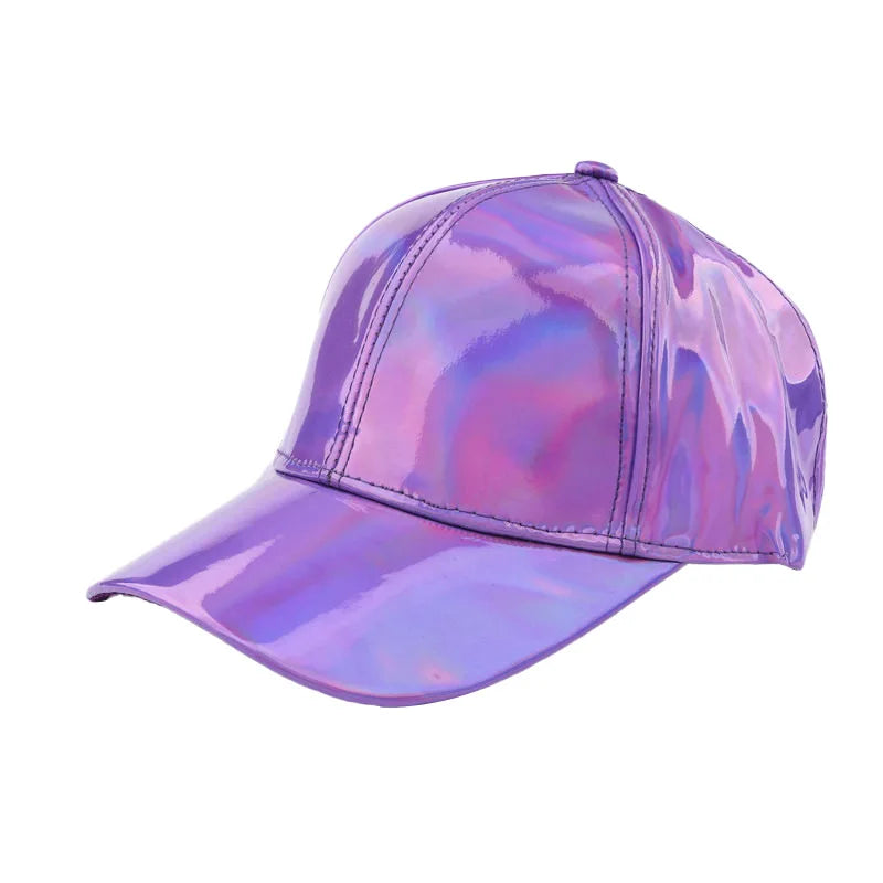 Unisex PU Rainbow Farbwechsel Baseballkappe | Fashion Erwachsenen Laser Hip Hop Baseballcap | Outdoor Freizeit Snapback Glänzende Party Kappe Kaufschwan® Lila