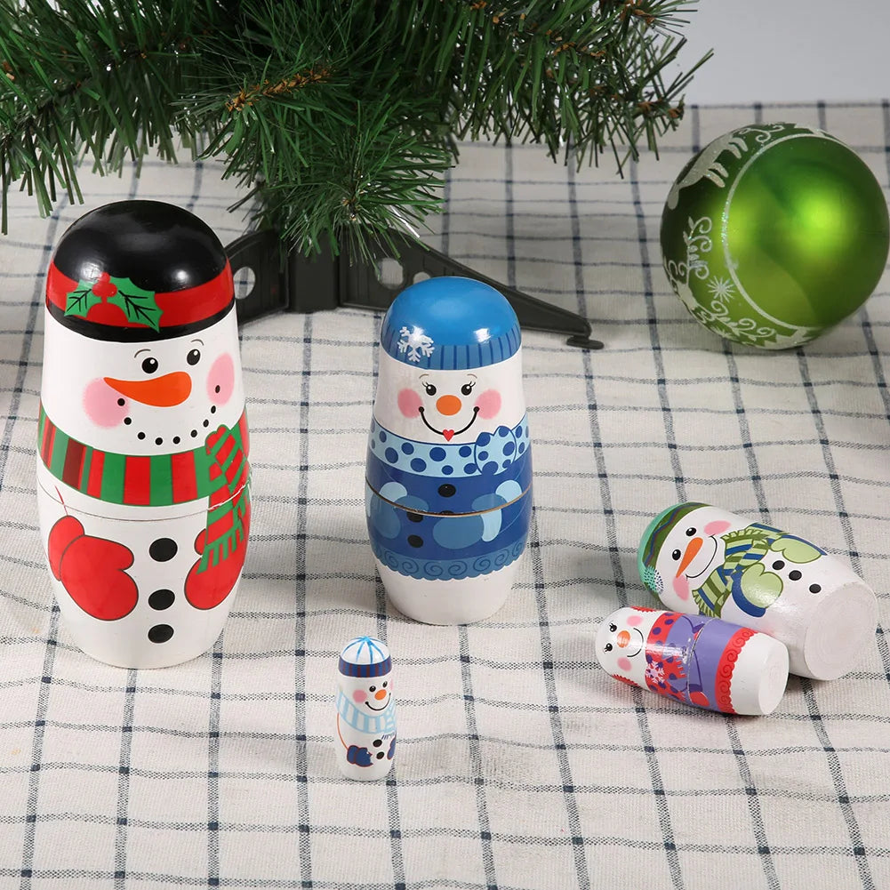 5 Stück Handbemalte Weihnachts-Matrjoschka – Holz-Nestpuppen Set | Niedliche Dekoration & Geschenk für Kinder Kaufschwan®
