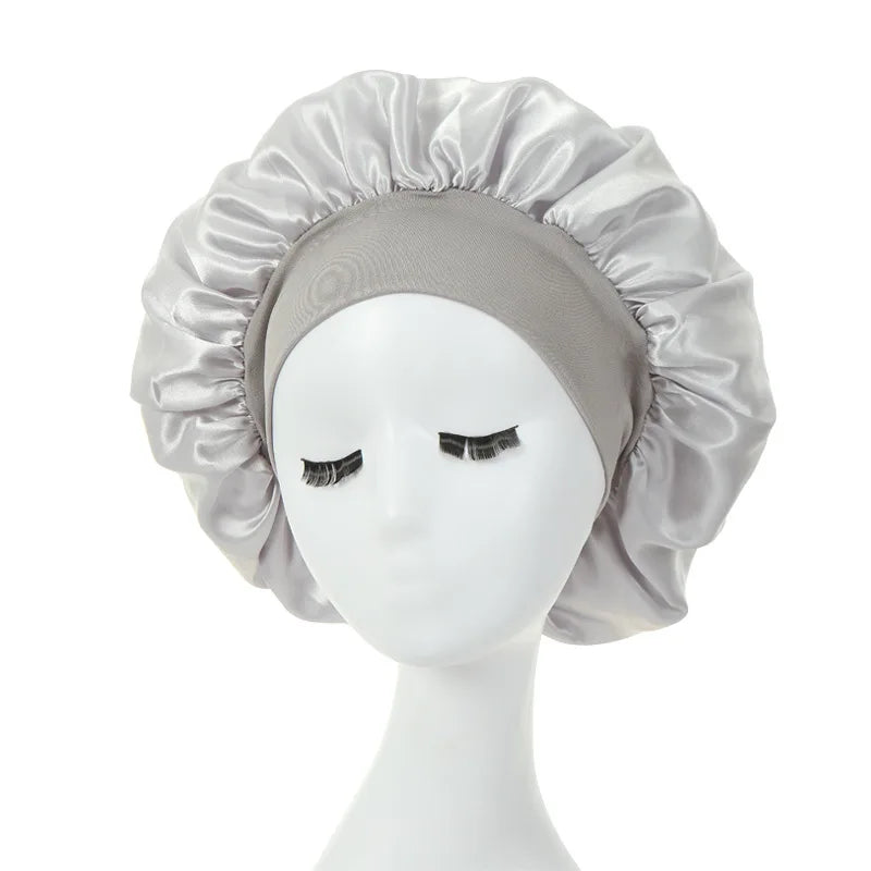 Doppellagige Satin-Schlafhaube für Damen – Verstellbare Seidige Nachthaube für Lockiges Haar und Haarpflege