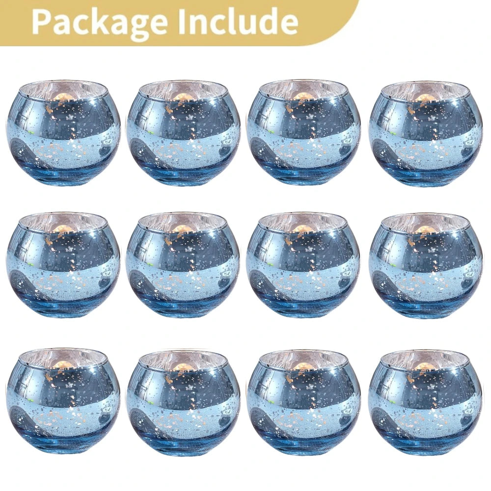 6 / 12 Stück Mercury Glas Teelichthalter – Bunte Kreative Kerzenhalter für Wohndeko, Hochzeit & Party Tischdekoration Kaufschwan® 12 Stück Blau