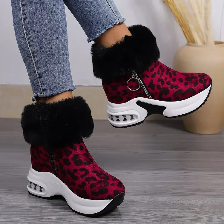 Damen Plateau Schneestiefel – Dicksohlige Winter Stiefeletten aus Kunst-Wildleder | Rutschfeste Knöchelstiefel mit Kunstfellfutter Größe 43 Kaufschwan®