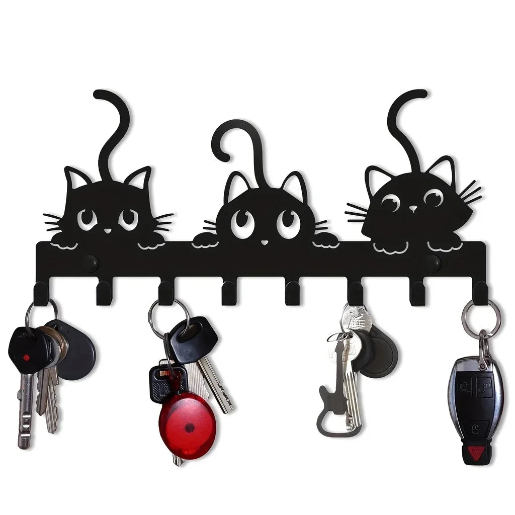 Süßer Katzen Schlüsselhalter – Wandmontierter Dekorativer Haken | Metall Wandregal für Schlüssel, Jacken & Haushaltsdeko Kaufschwan®