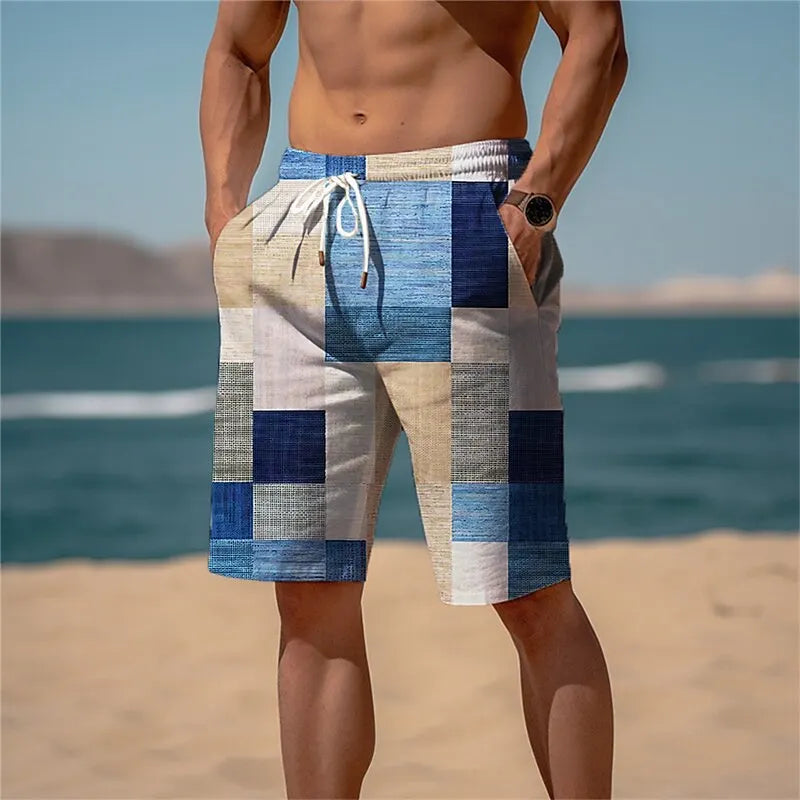 3D Grafik Strandshorts – Unisex Pineapple Print Surfshorts | Sommer Hawaii Badehose für Herren, Damen & Kinder Kaufschwan® Hellblau mit Strandmotiv L
