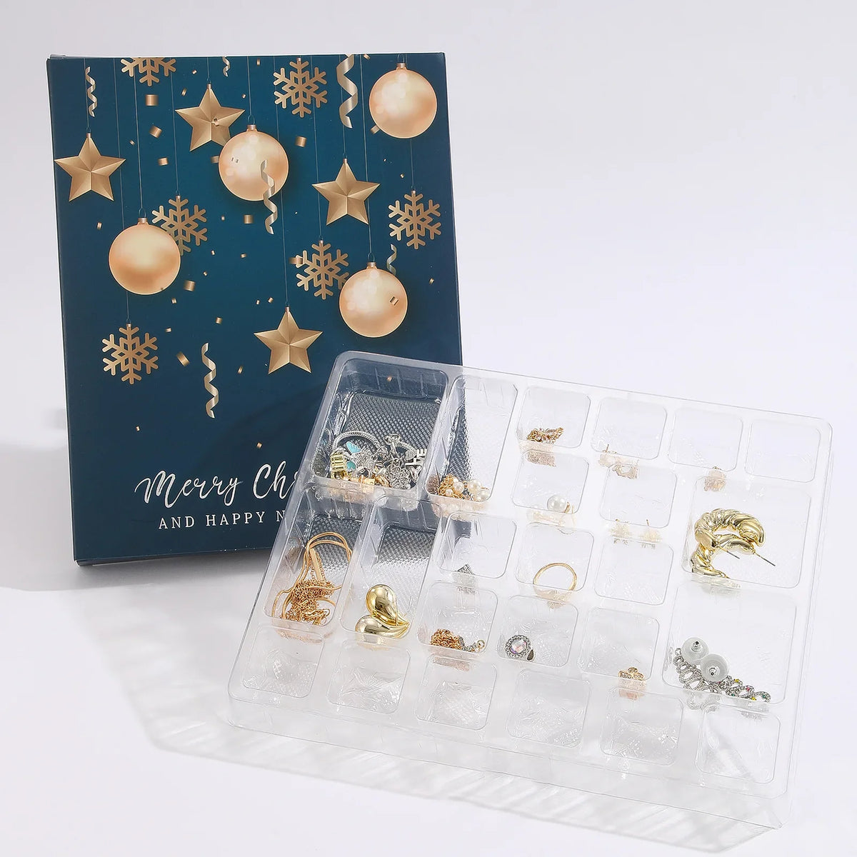 Goldfarbener Schmuck-Adventskalender – 24-Tage-Weihnachtskalender mit Halsketten, Armbändern & Ohrringen