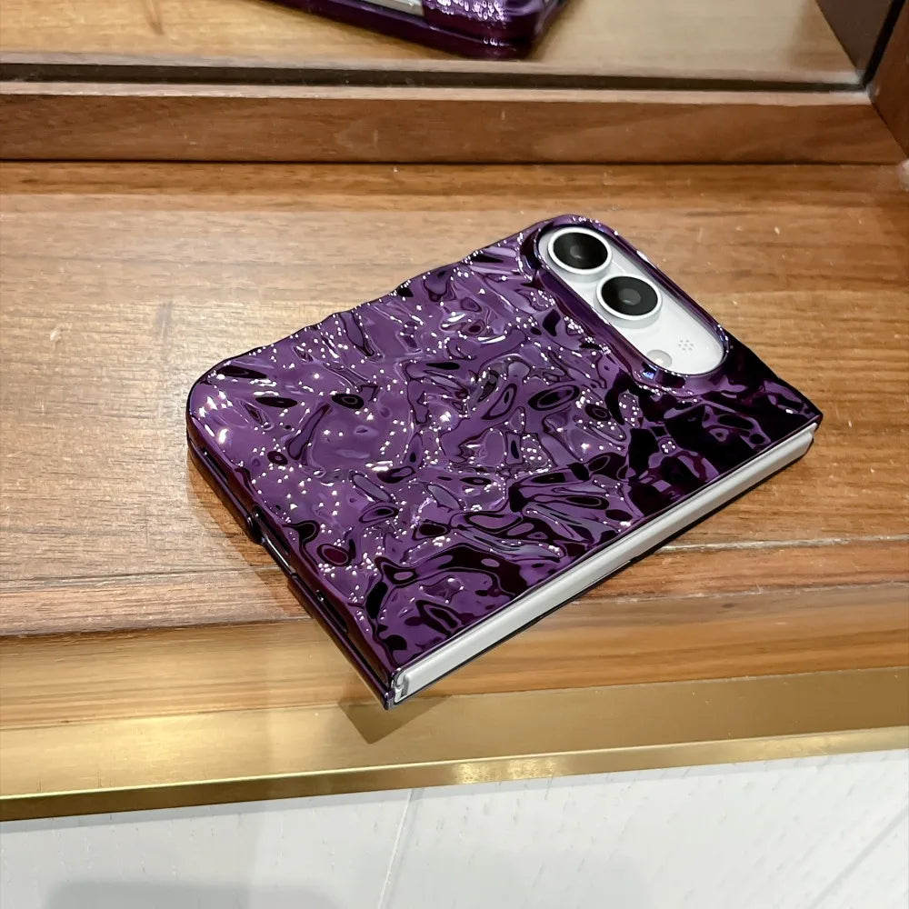 Chrom Schutzhülle mit Wasserwellenstruktur für iPhone Duo – Farbige Hart-PC-Hülle mit Stoß- und Scharnierschutz Kaufschwan®