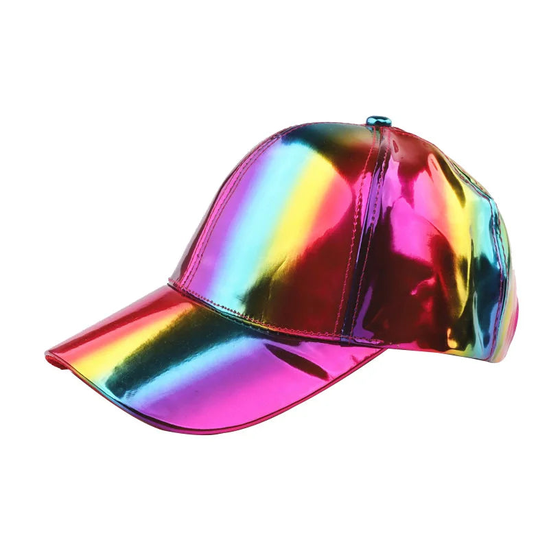 Unisex PU Rainbow Farbwechsel Baseballkappe | Fashion Erwachsenen Laser Hip Hop Baseballcap | Outdoor Freizeit Snapback Glänzende Party Kappe Kaufschwan® Regenbogen