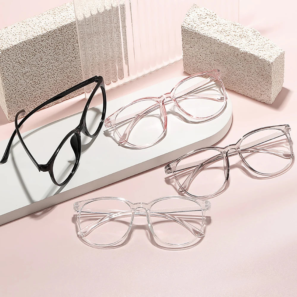 Transparente Große Damenbrille – Runde Anti-Blau-Licht Computerbrille | Flache Optische Gläser für Augenschutz & Alltag Kaufschwan®