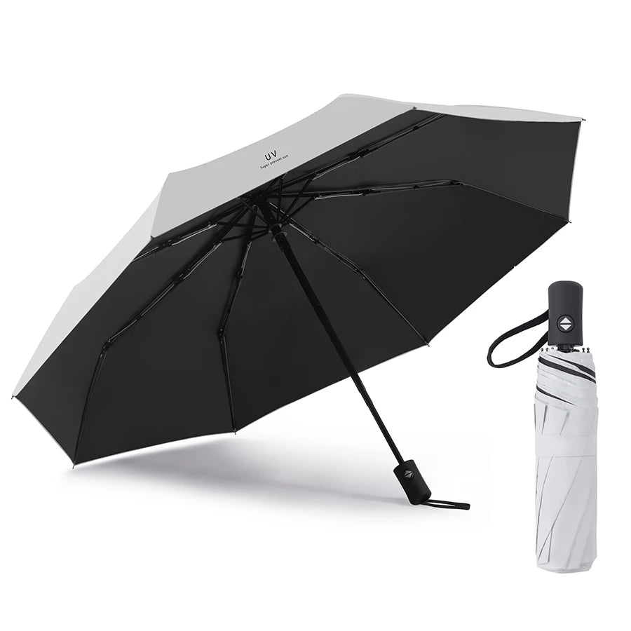Reise-Regenschirm mit 8 Streben – Winddichter Multi-Color Sonnen- & Regenschirm mit Automatischem Öffnen/Schließen Kaufschwan® Weiß