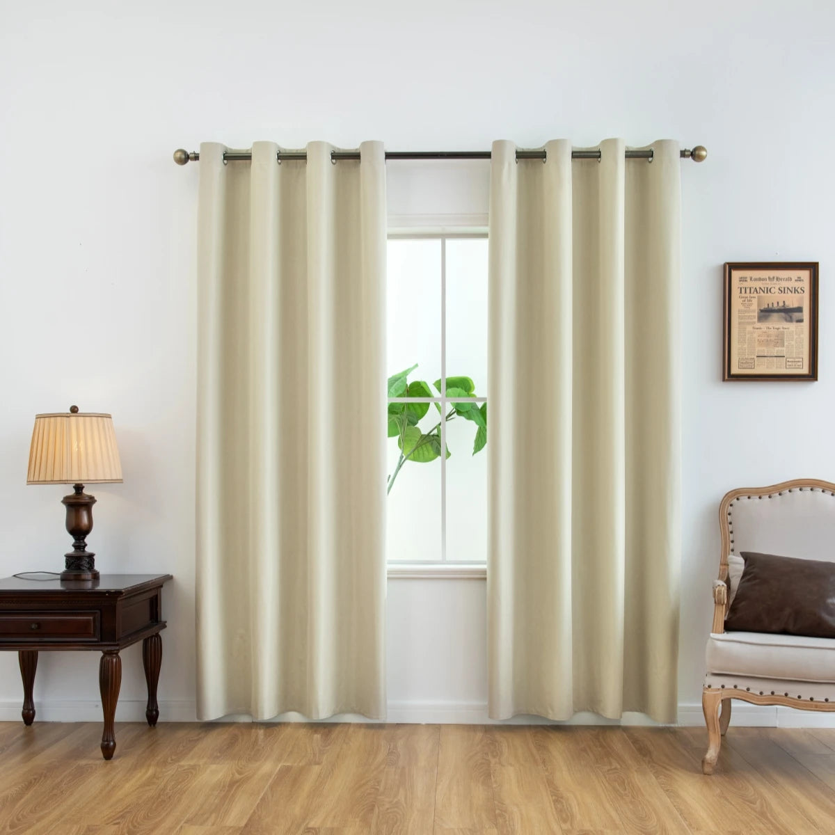 Einfarbiger 100% Verdunkelungsvorhang mit Ösen Voller Sichtschutz für Schlafzimmer Wohnzimmer Kaufschwan® Beige 100X130cm - 1 Stück Ösenverschluss
