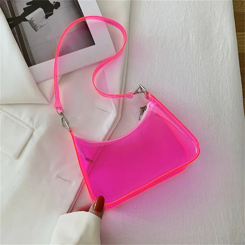 Transparente Jelly Umhängetasche – Kleine Zipper Tasche & Modische Handtasche für Damen Kaufschwan® Rosa