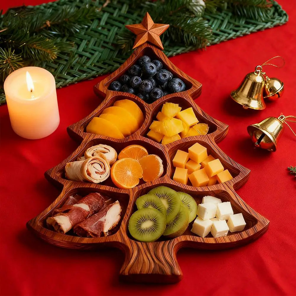 Weihnachtsbaum Servierplatte – Holz Charcuterie Board mit Fächern | Obst, Nüsse, Süßigkeiten & Käse Platte Kaufschwan®