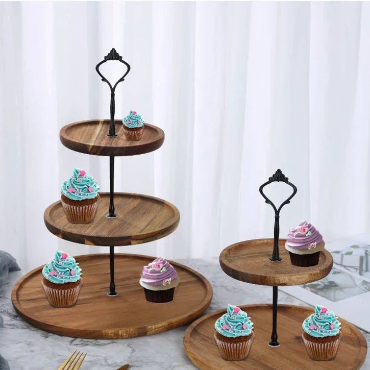 2/3-stufiger Abnehmbarer Kuchenständer – Holz Snack- & Trockenfrüchte Tablett | Dessert-, Süßigkeiten- & Cupcake Display Kaufschwan®