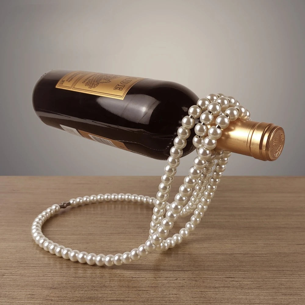 Metall Weinflaschenhalter – Kreatives Schwebendes Design mit Perlenkette | Eleganter Flaschenständer für Rotwein & Deko Kaufschwan®