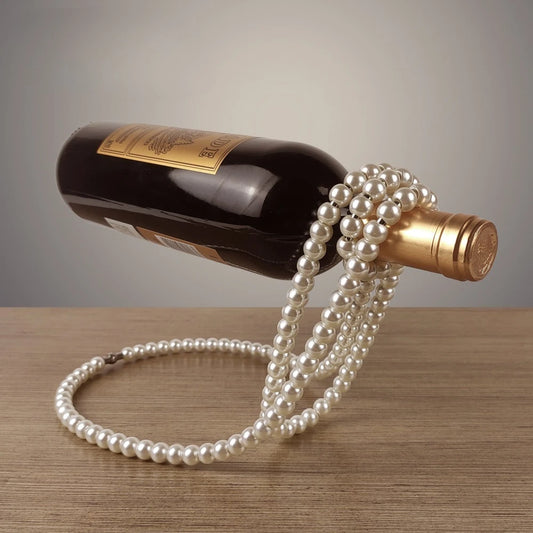 Metall Weinflaschenhalter – Kreatives Schwebendes Design mit Perlenkette | Eleganter Flaschenständer für Rotwein & Deko Kaufschwan®
