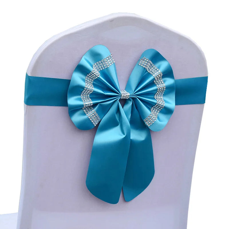 Satin Stuhlschleifen mit Strass-Schnalle – Elegante Schleifen für Hochzeit & Events Kaufschwan® Himmelblau 10 Stück